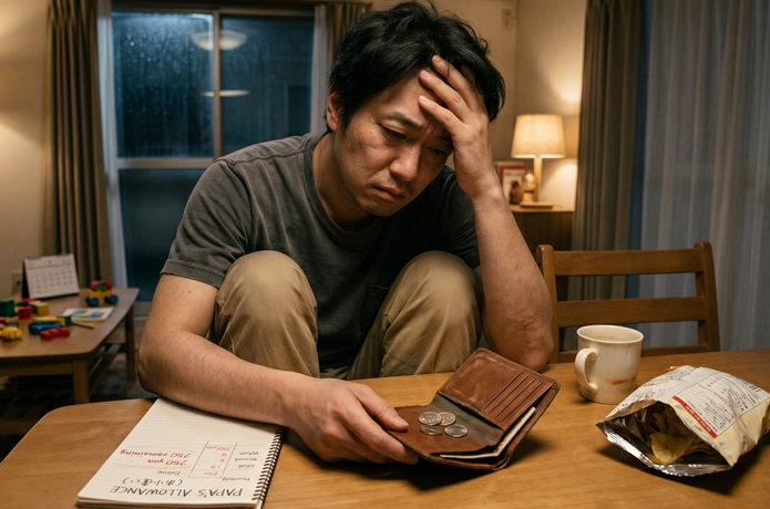 少ないお小遣いに悩む男性