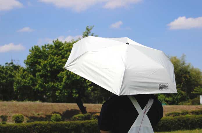 晴雨兼用・自動開閉折りたたみ傘をさしている