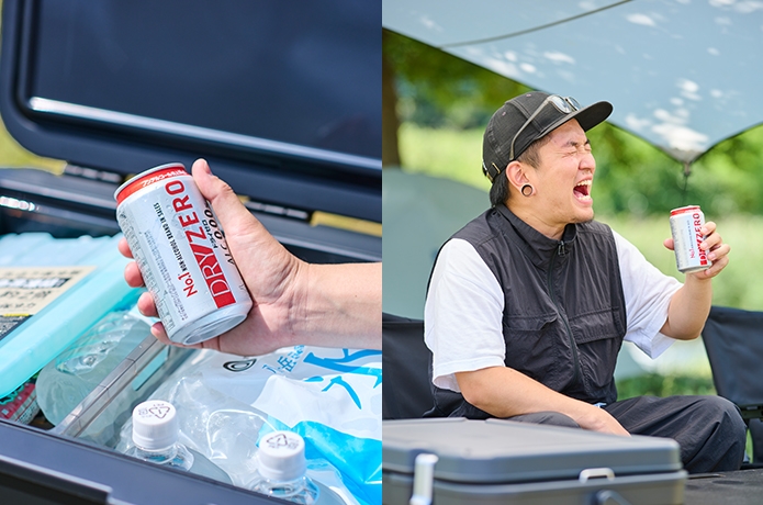 手に持ったビールとキンキンのビールを飲む男性