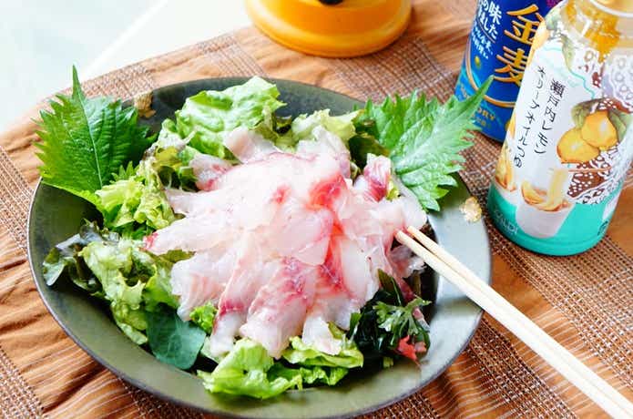 カルディの瀬戸内レモンオリーブオイルつゆでカルパッチョ