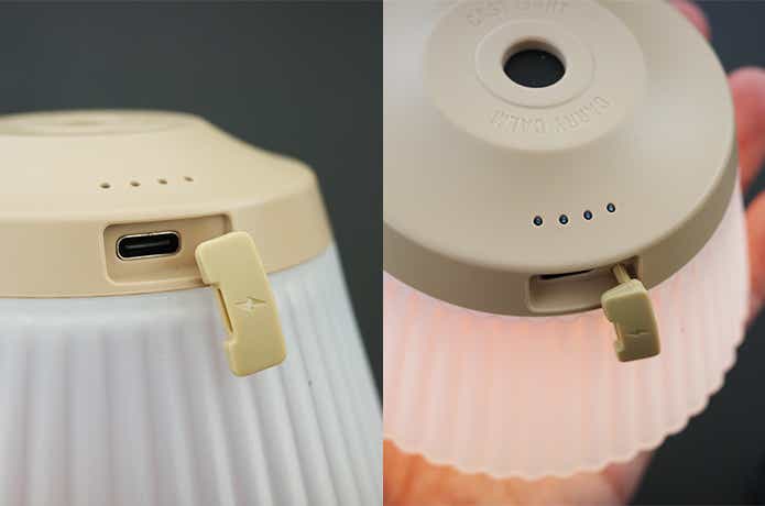 REEL LIGHT PROの充電ポートとインジケーター