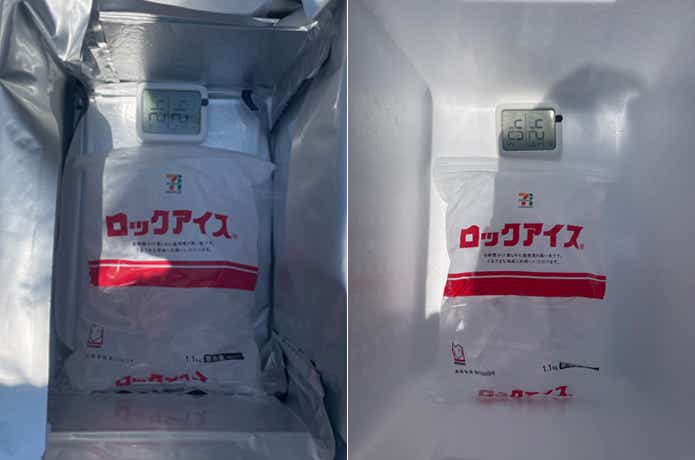 発泡スチロールに氷と温度計セット
