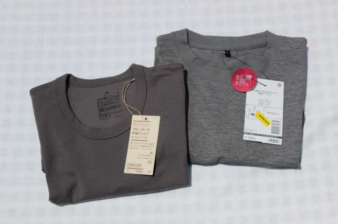 無印良品とワークマンの汗じみ防止Tシャツ