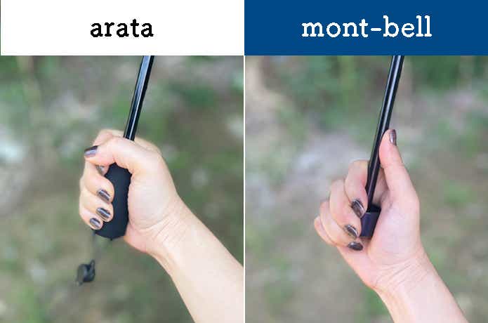 arata「AU-08」とモンベル「トレッキング サンブロック アンブレラ55」グリップ比較