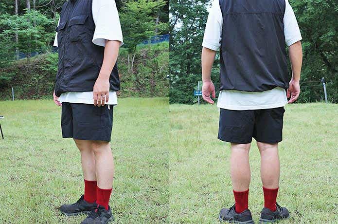 耐久撥水水陸両用ショートパンツを履いた斜めと後ろ姿