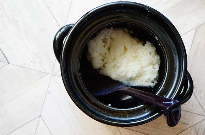 無印良品のごはん鍋にご飯が少し残っている様子
