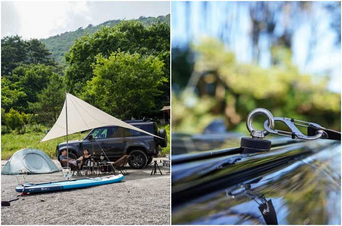 TARP04にTREEYLANDのルーフレールリングを使用して車と連結している