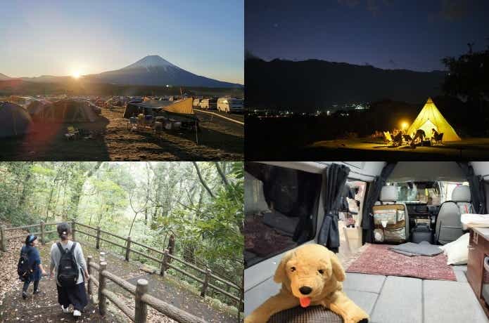 あさと夜のキャンプ場、旅行、車中泊シーン
