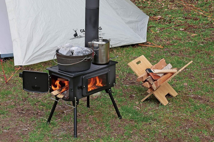 キャプテンスタッグ KAMADO 煙突ガラス窓付角型ストーブ
